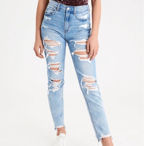 American Eagle Outfitters Denim - American Eagle Light Wash Distressed Mom Jeans
